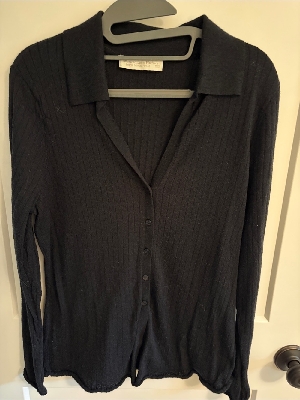 Abercrombie & Fitch Black Ribbed Button-Up Top